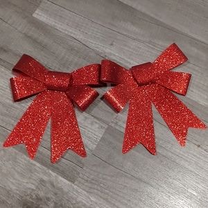 Red Glitter Christmas Oversized Bow Decorations, 2 Count